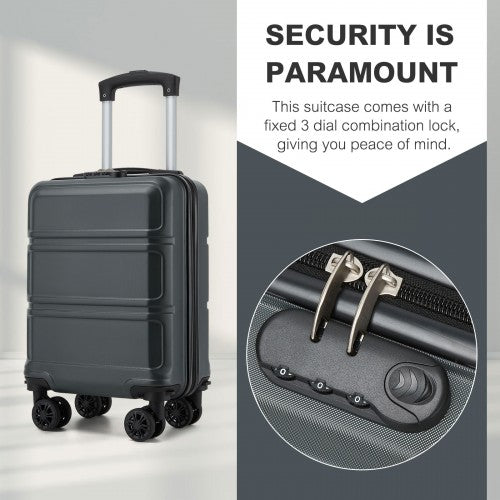 KSK2581 - Kono 15″ Lightweight ABS+PC Hard Shell Cabin Suitcase with Removable Spinner Wheels (45×30×20 cm) - Grey