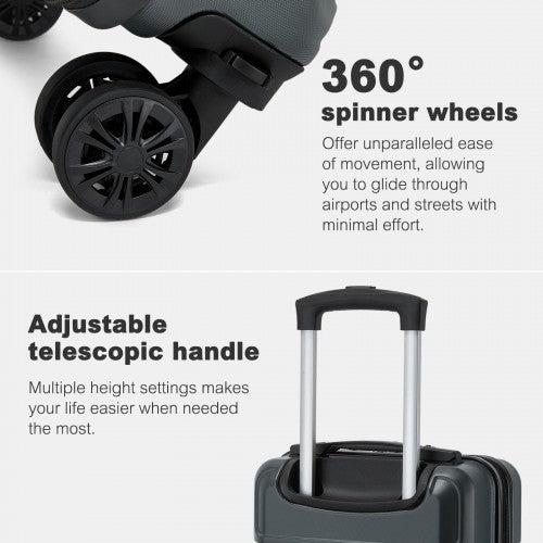 KSK2581 - Kono 15″ Lightweight ABS+PC Hard Shell Cabin Suitcase with Removable Spinner Wheels (45×30×20 cm) - Grey