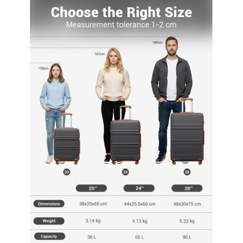 KSK2581 - Kono 28 Inch Large Capacity ABS+PC Hard Shell Suitcase, TSA Lock YKK Zipper 360° Silent Spinner Wheels Luggage - Grey And Brown | Neil's Luggage Store