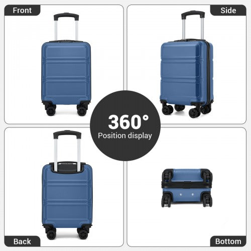 KSK2581 - Kono 15″ Lightweight ABS+PC Hard Shell Cabin Suitcase with Removable Spinner Wheels (45×30×20 cm) - Navy