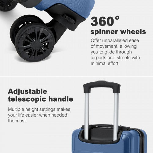 KSK2581 - Kono 15″ Lightweight ABS+PC Hard Shell Cabin Suitcase with Removable Spinner Wheels (45×30×20 cm) - Navy