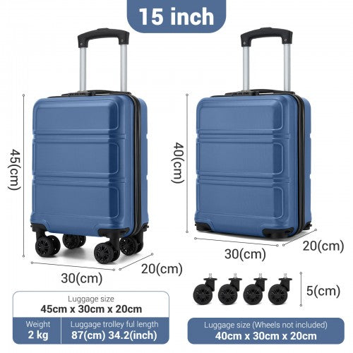 KSK2581 - Kono 15″ Lightweight ABS+PC Hard Shell Cabin Suitcase with Removable Spinner Wheels (45×30×20 cm) - Navy