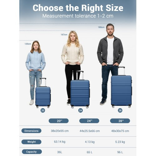 KSK2581 - Kono 28 Inch Large Capacity ABS+PC Hard Shell Suitcase, TSA Lock YKK Zipper 360° Silent Spinner Wheels Luggage - Navy And Black | Neil's Luggage Store