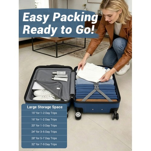 KSK2581 - Kono 28 Inch Large Capacity ABS+PC Hard Shell Suitcase, TSA Lock YKK Zipper 360° Silent Spinner Wheels Luggage - Navy And Black | Neil's Luggage Store