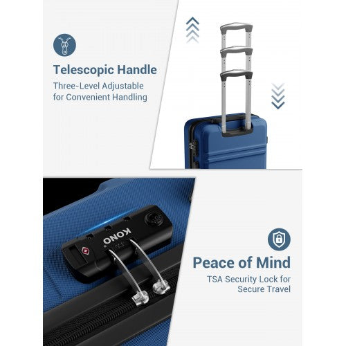 KSK2581 - Kono 28 Inch Large Capacity ABS+PC Hard Shell Suitcase, TSA Lock YKK Zipper 360° Silent Spinner Wheels Luggage - Navy And Black | Neil's Luggage Store