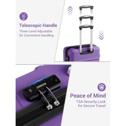 KSK2581 - Kono 28 Inch Large Capacity ABS+PC Hard Shell Suitcase, TSA Lock YKK Zipper 360° Silent Spinner Wheels Luggage - Purple And Black | Neil's Luggage Store