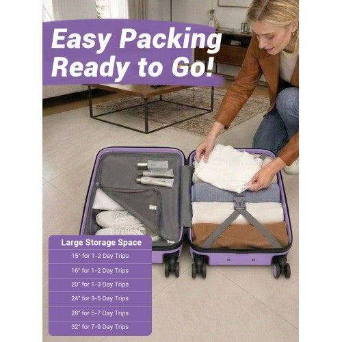 KSK2581 - Kono 28 Inch Large Capacity ABS+PC Hard Shell Suitcase, TSA Lock YKK Zipper 360° Silent Spinner Wheels Luggage - Purple And Black | Neil's Luggage Store