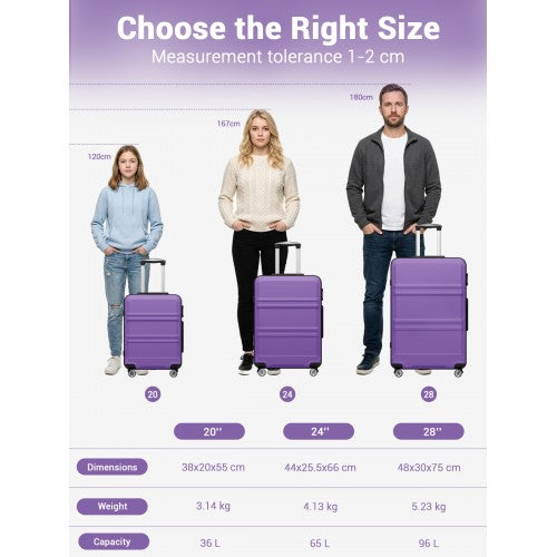 KSK2581 - Kono 28 Inch Large Capacity ABS+PC Hard Shell Suitcase, TSA Lock YKK Zipper 360° Silent Spinner Wheels Luggage - Purple And Black | Neil's Luggage Store