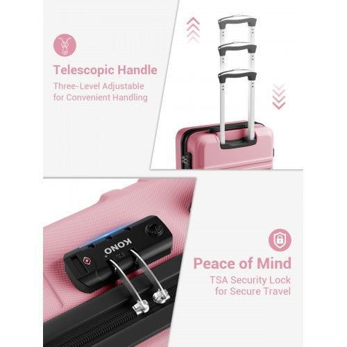 KSK2581 - Kono 28 Inch Large Capacity ABS+PC Hard Shell Suitcase, TSA Lock YKK Zipper 360° Silent Spinner Wheels Luggage - Pink And Black | Neil's Luggage Store