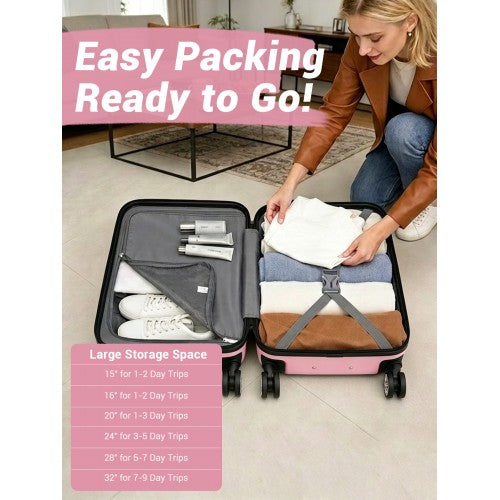 KSK2581 - Kono 28 Inch Large Capacity ABS+PC Hard Shell Suitcase, TSA Lock YKK Zipper 360° Silent Spinner Wheels Luggage - Pink And Black | Neil's Luggage Store