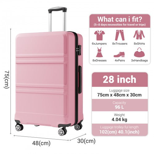 KSK2581 - Kono 28 Inch Large Capacity ABS+PC Hard Shell Suitcase, TSA Lock YKK Zipper 360° Silent Spinner Wheels Luggage - Pink And Black | Neil's Luggage Store