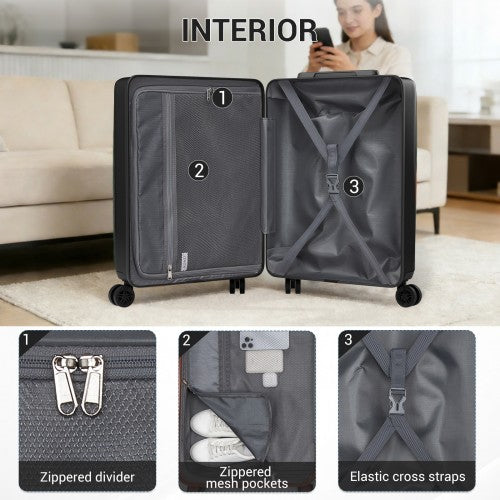 KSK2583 - Kono Premium ABS+PC 20 Inch Hard Shell Cabin Suitcase with TSA Lock and Smooth 360° Silent Spinner Wheels - Black | Neil's Luggage Store