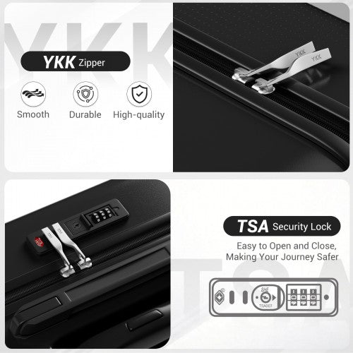 KSK2583 - Kono Premium ABS+PC 3-Piece Hard Shell Luggage Set with TSA Lock & 360° Silent Spinner Wheels - Black