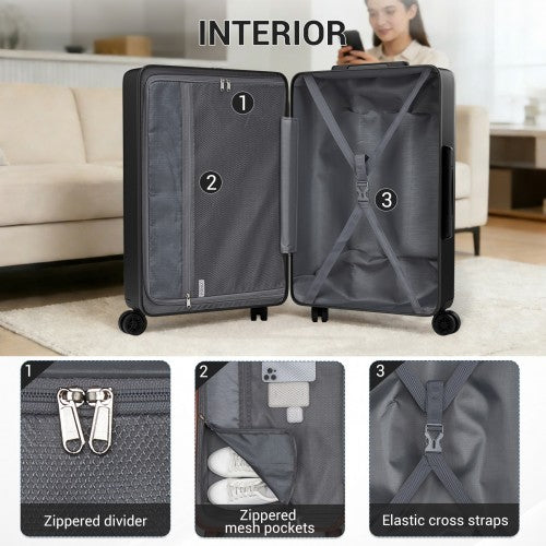 KSK2583 - Kono Premium ABS+PC 24 Inch Hard Shell Medium Check-In Luggage with TSA Lock & 360° Silent Spinner Wheels - Black | Neil's Luggage Store