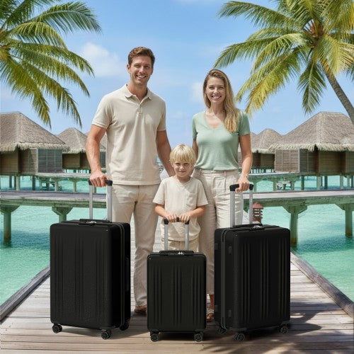 KSK2583 - Kono Premium ABS+PC 3-Piece Hard Shell Luggage Set with TSA Lock & 360° Silent Spinner Wheels - Black