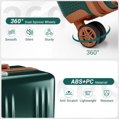 KSK2583 - Kono Premium ABS+PC 20 Inch Hard Shell Cabin Suitcase with TSA Lock and Smooth 360° Silent Spinner Wheels - Green and Brown