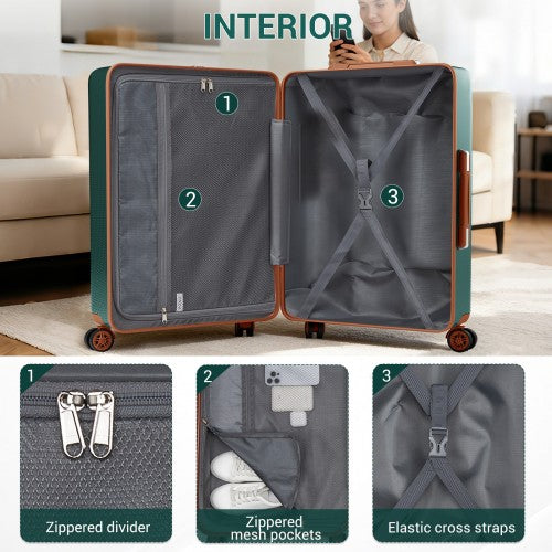 KSK2583 - Kono Premium ABS+PC 28 Inch Hard Shell Large Travel Suitcase for Long Haul Travel with TSA Lock - Green and Brown | Neil's Luggage Store