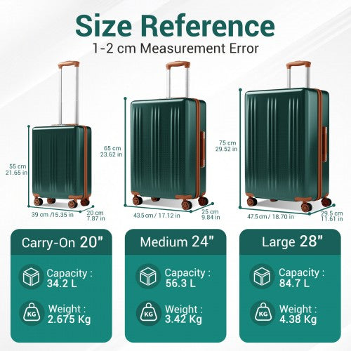 KSK2583 - Kono Premium ABS+PC 20 Inch Hard Shell Cabin Suitcase with TSA Lock and Smooth 360° Silent Spinner Wheels - Green and Brown