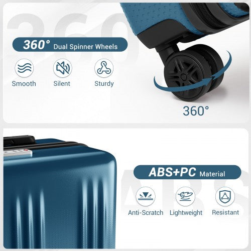 KSK2583 - Kono Premium ABS+PC 20 Inch Hard Shell Cabin Suitcase with TSA Lock and Smooth 360° Silent Spinner Wheels - Navy | Neil's Luggage Store