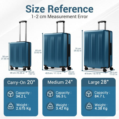 KSK2583 - Kono Premium ABS+PC 24 Inch Hard Shell Medium Check-In Luggage with TSA Lock & 360° Silent Spinner Wheels - Navy | Neil's Luggage Store