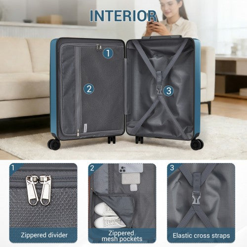 KSK2583 - Kono Premium ABS+PC 20 Inch Hard Shell Cabin Suitcase with TSA Lock and Smooth 360° Silent Spinner Wheels - Navy | Neil's Luggage Store