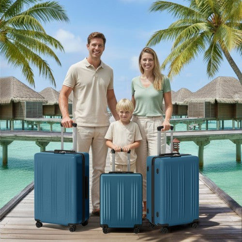 KSK2583 - Kono Premium ABS+PC 3-Piece Hard Shell Luggage Set with TSA Lock & 360° Silent Spinner Wheels - Navy | Neil's Luggage Store