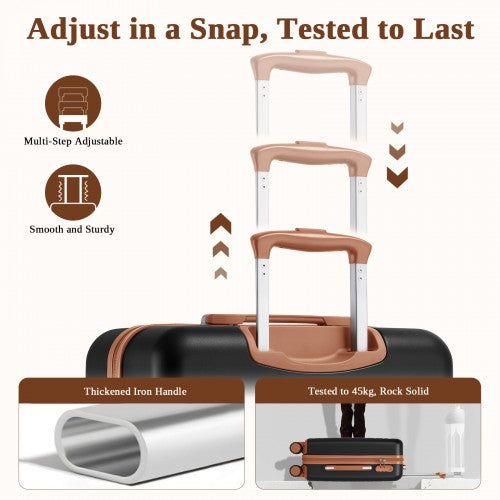 KSK2584 - Kono Scratch-Resistant 20-Inch Hard Shell Cabin Suitcase with Horizontal Stripe Design, Brown Accents & Spinner Wheels - Black and Brown