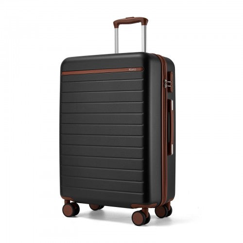 KSK2584 - Kono Scratch-Resistant 24-Inch Hard Shell Medium Check-In Suitcase with Horizontal Stripe Design, Brown Accents & Spinner Wheels - Black and Brown | Neil's Luggage Store