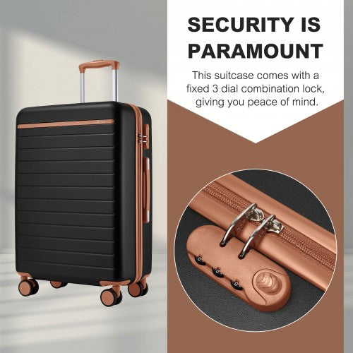 KSK2584 - Kono Scratch-Resistant 28-Inch Large Hard Shell Suitcase with Horizontal Stripe Design, Brown Accents & Spinner Wheels - Black and Brown