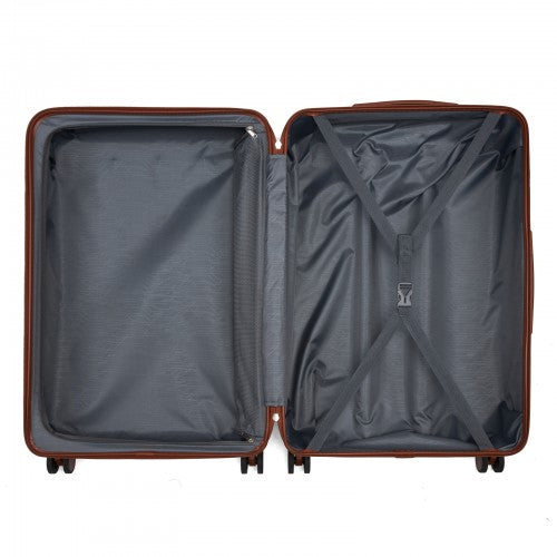KSK2584 - Kono Scratch-Resistant 3-Piece Hard Shell Luggage Set with Horizontal Stripe Design, Brown Accents & Spinner Wheels - Black and Brown | Neil's Luggage Store