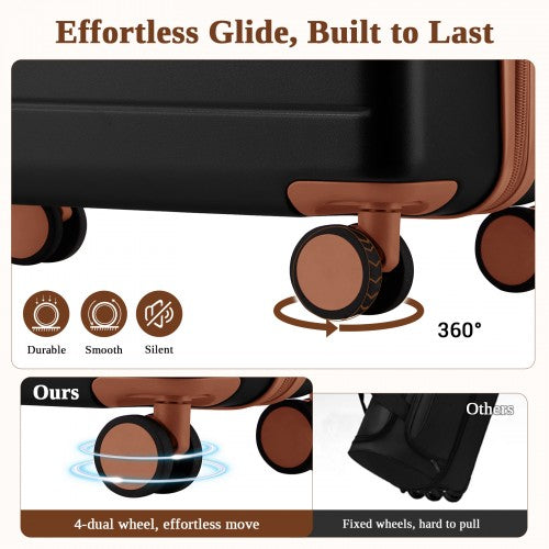 KSK2584 - Kono Scratch-Resistant 28-Inch Large Hard Shell Suitcase with Horizontal Stripe Design, Brown Accents & Spinner Wheels - Black and Brown