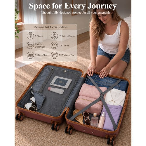 Kono Scratch Resistant 3 Piece Hard Shell Luggage Set With Spinner Wheels Burgundy Brown | Neil's Luggage Store