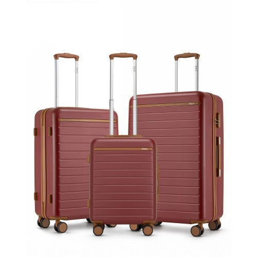 Kono Scratch Resistant 3 Piece Hard Shell Luggage Set With Spinner Wheels Burgundy Brown | Neil's Luggage Store