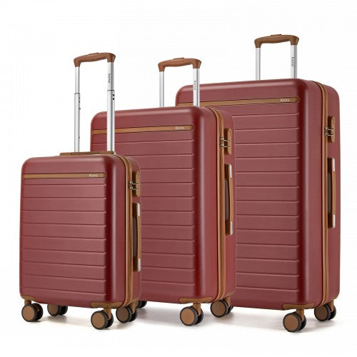 Kono Scratch Resistant 3 Piece Hard Shell Luggage Set With Spinner Wheels Burgundy Brown | Neil's Luggage Store