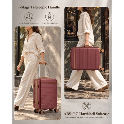 Kono Scratch Resistant 24 Inch Hard Shell Suitcase With Spinner Wheels Burgundy | Neil's Luggage Store