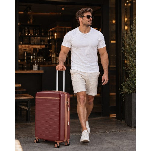 Kono Scratch Resistant 24 Inch Hard Shell Suitcase With Spinner Wheels Burgundy | Neil's Luggage Store