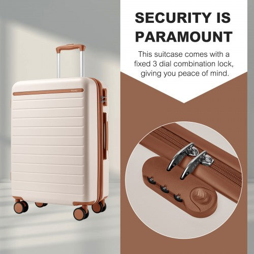 KSK2584 - Kono Scratch-Resistant 28-Inch Large Hard Shell Suitcase with Horizontal Stripe Design, Brown Accents & Spinner Wheels - Cream and Brown