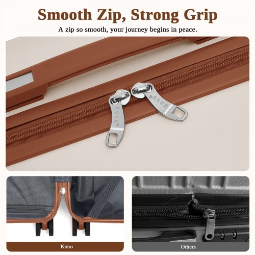 KSK2584 - Kono Scratch-Resistant 28-Inch Large Hard Shell Suitcase with Horizontal Stripe Design, Brown Accents & Spinner Wheels - Cream and Brown
