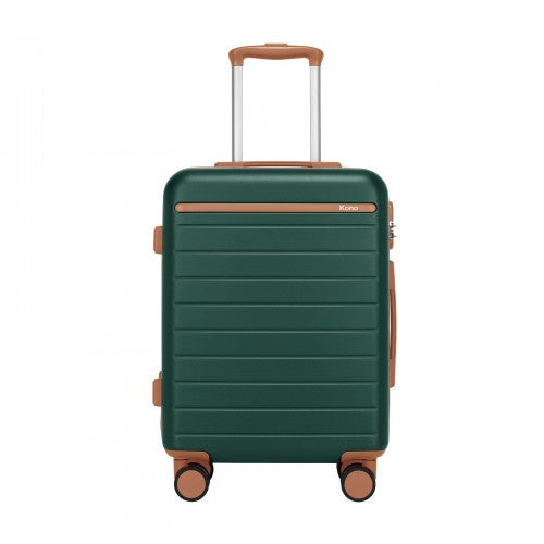 Kono 20 Inch Scratch Resistant Hard Shell Spinner Cabin Suitcase Green Brown | Neil's Luggage Store