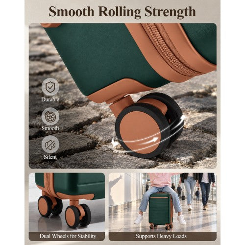 Kono 20 Inch Scratch Resistant Hard Shell Spinner Cabin Suitcase Green Brown | Neil's Luggage Store