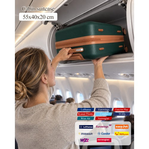 Kono 20 Inch Scratch Resistant Hard Shell Spinner Cabin Suitcase Green Brown | Neil's Luggage Store