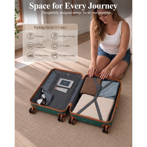 Kono 20 Inch Scratch Resistant Hard Shell Spinner Cabin Suitcase Green Brown | Neil's Luggage Store