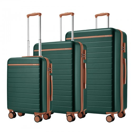 Scratch Resistant 3 Piece Hard Shell Luggage Set With Spinner Wheels Green Brown | Neil's Luggage Store