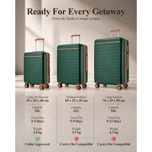Kono 24 Inch Medium Hard Shell Spinner Suitcase Scratch Resistant Green | Neil's Luggage Store