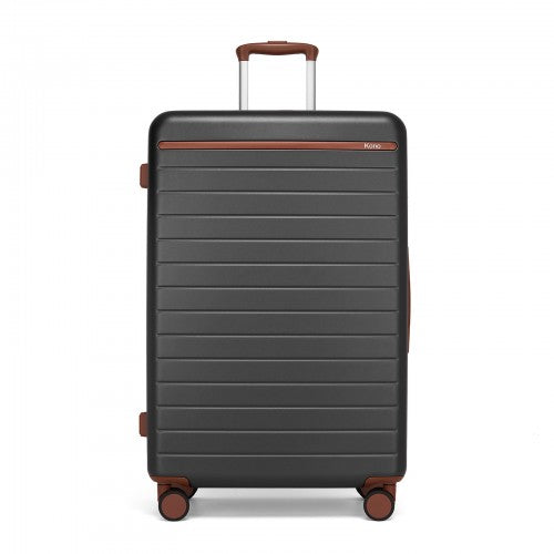 KSK2584 - Kono Scratch-Resistant 28-Inch Large Hard Shell Suitcase with Horizontal Stripe Design, Brown Accents & Spinner Wheels - Grey and Brown | Neil's Luggage Store