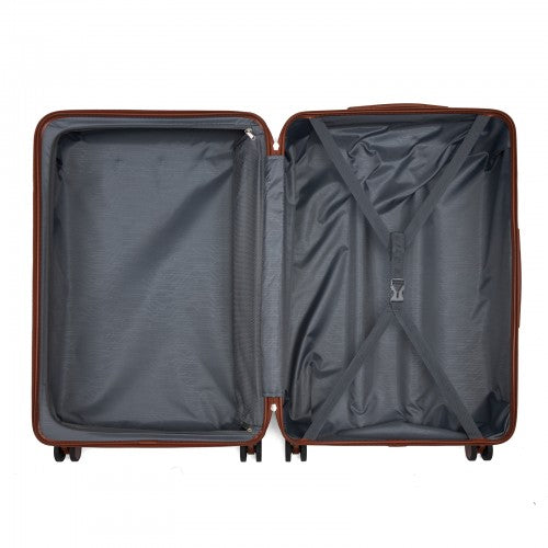 KSK2584 - Kono Scratch-Resistant 28-Inch Large Hard Shell Suitcase with Horizontal Stripe Design, Brown Accents & Spinner Wheels - Grey and Brown | Neil's Luggage Store