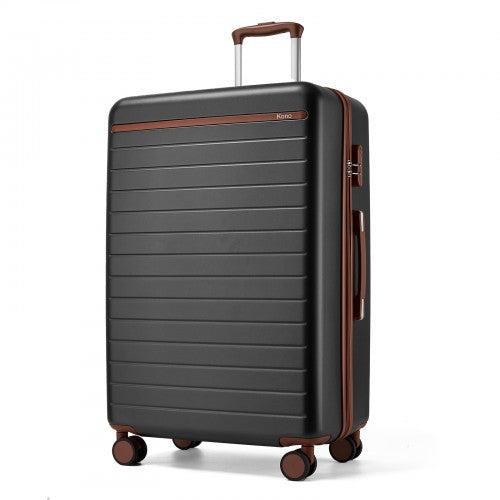 KSK2584 - Kono Scratch-Resistant 28-Inch Large Hard Shell Suitcase with Horizontal Stripe Design, Brown Accents & Spinner Wheels - Grey and Brown | Neil's Luggage Store
