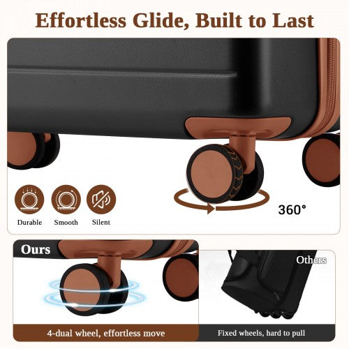 KSK2584 - Kono Scratch-Resistant 28-Inch Large Hard Shell Suitcase with Horizontal Stripe Design, Brown Accents & Spinner Wheels - Grey and Brown | Neil's Luggage Store