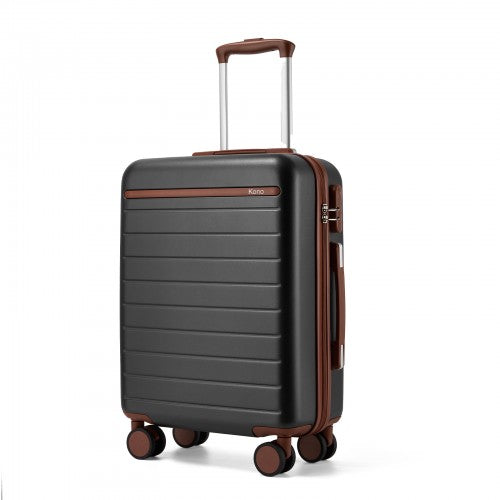 KSK2584 - Kono Scratch-Resistant 20-Inch Hard Shell Cabin Suitcase with Horizontal Stripe Design, Brown Accents & Spinner Wheels - Grey and Brown | Neil's Luggage Store