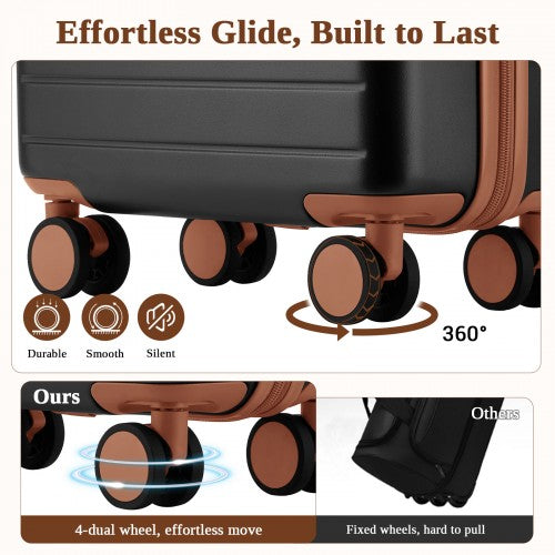 KSK2584 - Kono Scratch-Resistant 20-Inch Hard Shell Cabin Suitcase with Horizontal Stripe Design, Brown Accents & Spinner Wheels - Grey and Brown | Neil's Luggage Store